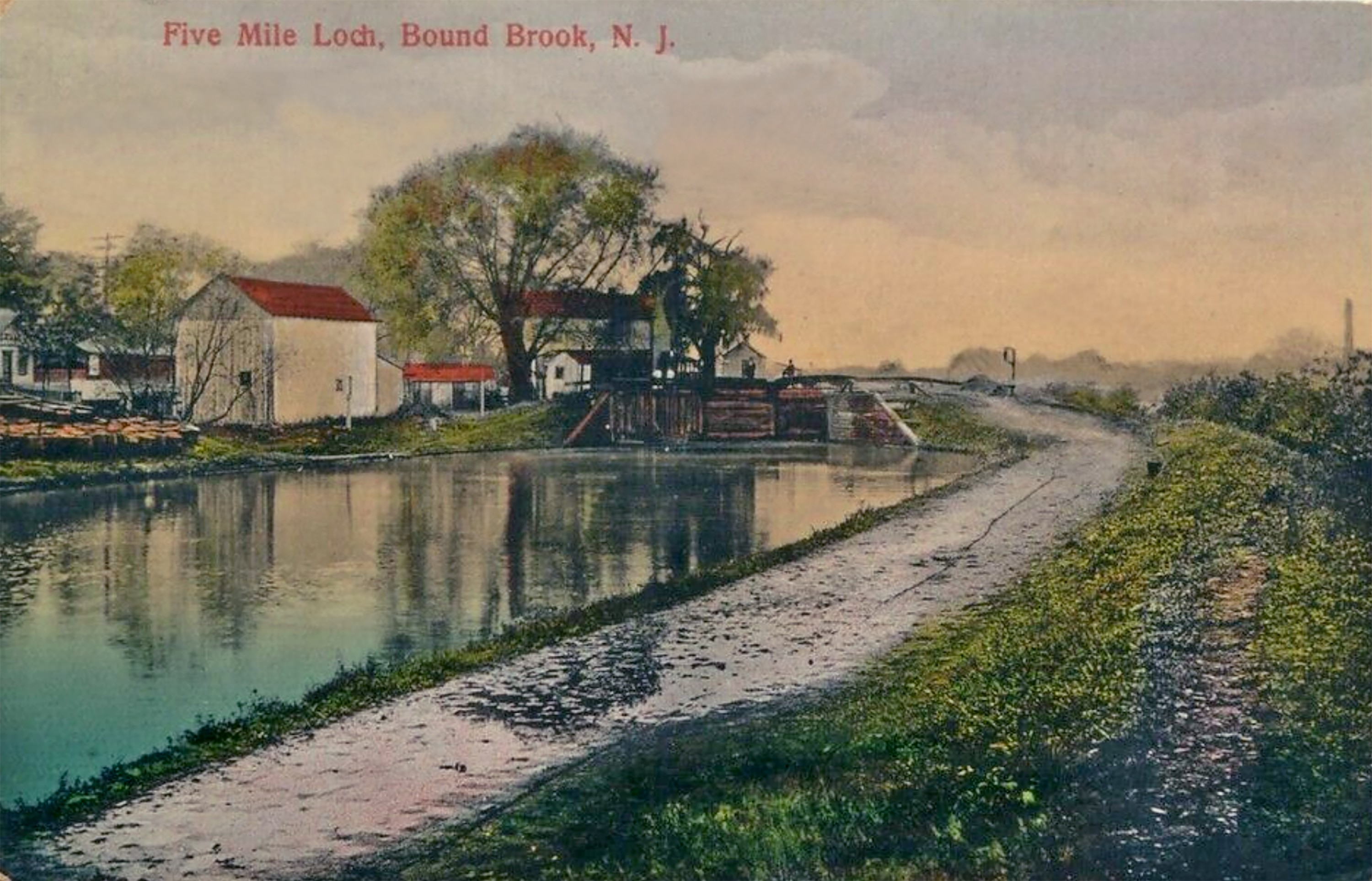 During the period of the canal’s operation, Lock No. 12 was the last lock before the so-called “Deep Lock” and Double Outlet locks at New Brunswick.  Nicknamed “5-Mile Lock,” it is actually closer to six miles from the eastern terminus of the canal.  It was near this location that the Fieldville Dam was constructed on the Raritan River to provide supplemental water to flow into the last five miles of the canal.  